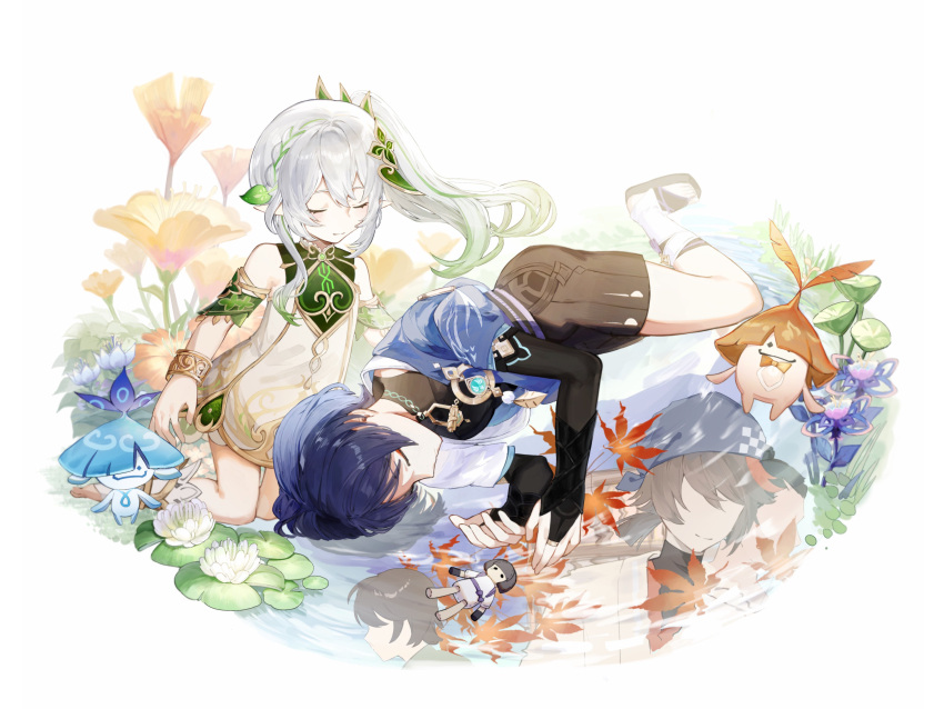 1boy, 1girl, absurdres, anemo_symbol_(genshin_impact), anklet, aranara_(genshin_impact), ararycan_(genshin_impact), armlet