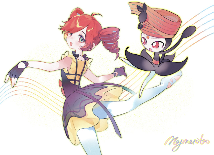 1girl, ahoge, ballet, ballet_slippers, black_dress, black_gloves, blush, commentary_request