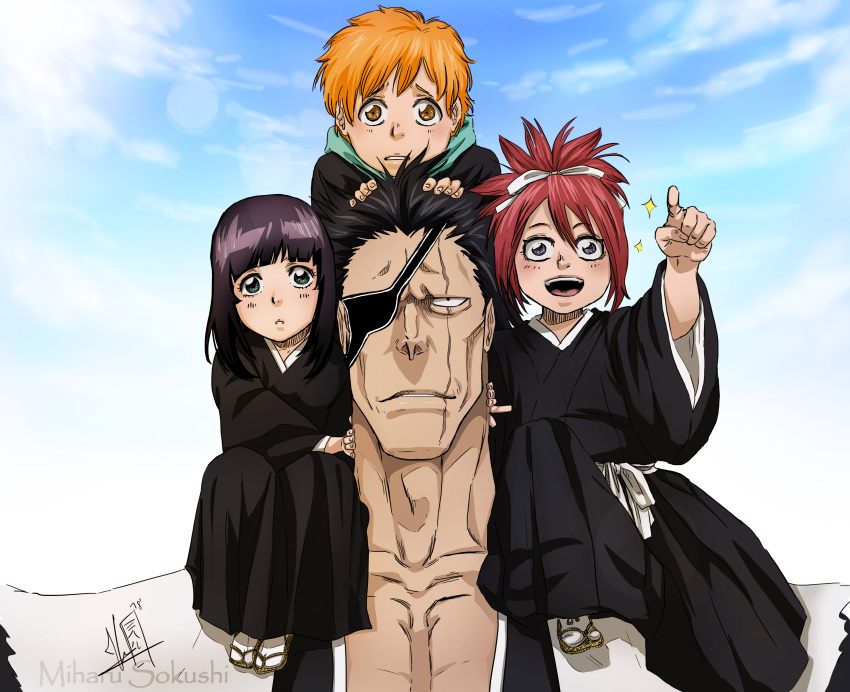 abarai_ichika, absurdres, black_hair, blank_stare, bleach, blonde_hair, child, curious
