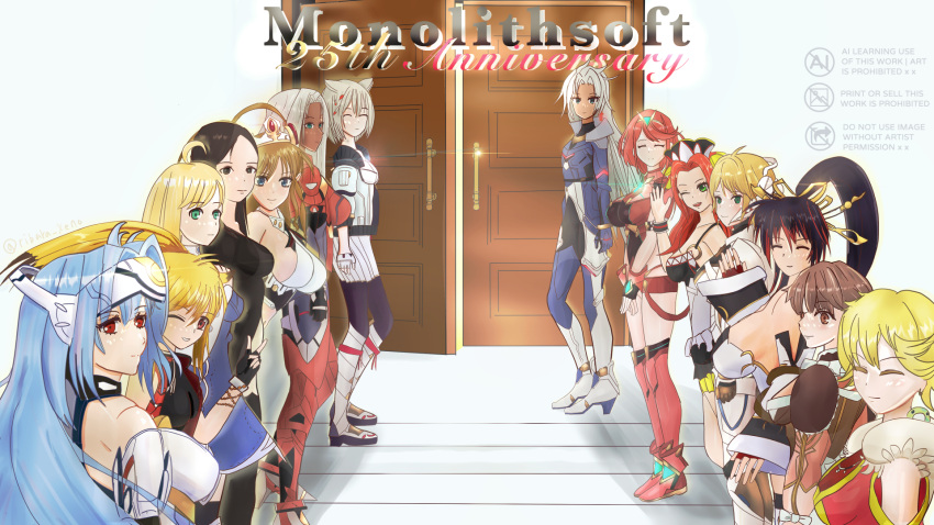 6+girls, a_(xenoblade), ahoge, animal_ears, anniversary, baten_kaitos, black_hair, blonde_hair