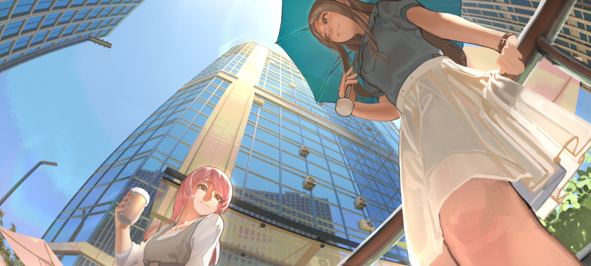 2girls, absurdres, bang_dream!, bang_dream!_it's_mygo!!!!!, blue_eyes, blue_shirt, bracelet, brown_hair