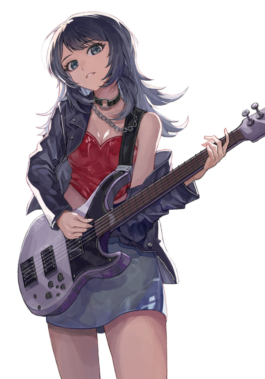 1girl, 5-string_bass_guitar, bang_dream!, bang_dream!_it's_mygo!!!!!, black-framed_eyewear, black_choker, black_jacket, blacky1266859