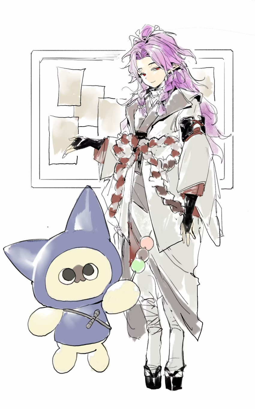 1boy, black_gloves, black_sandals, braid, character_request, chinese_commentary, closed_mouth, coat