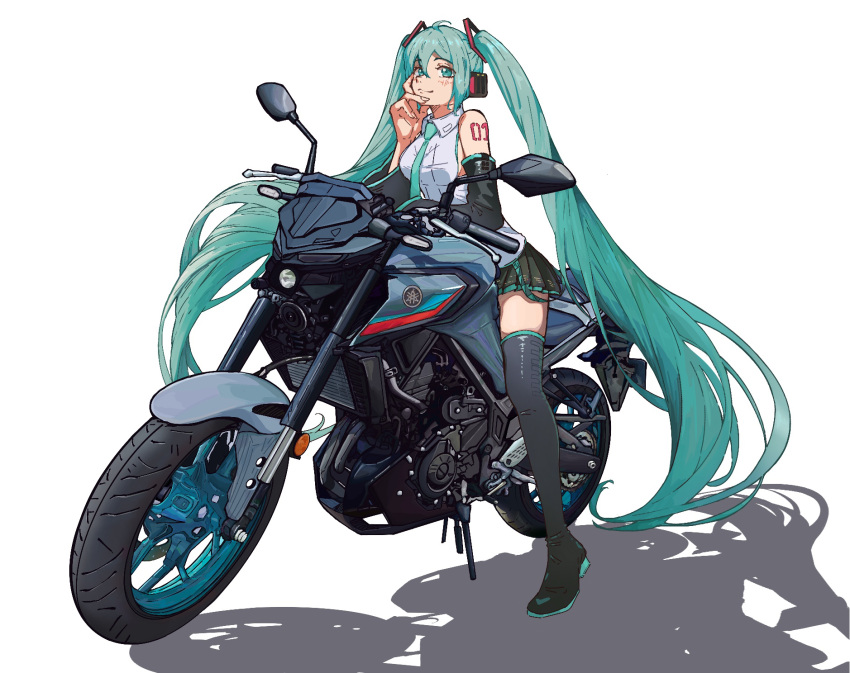 1girl, absurdly_long_hair, ahoge, aqua_eyes, aqua_hair, aqua_necktie, black_boots, black_skirt