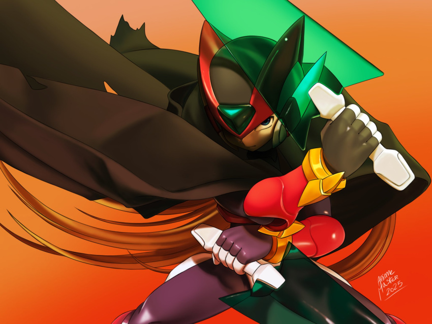 1boy, animemaster, armor, black_eyes, brown_cloak, cloak, cowboy_shot, dual_wielding