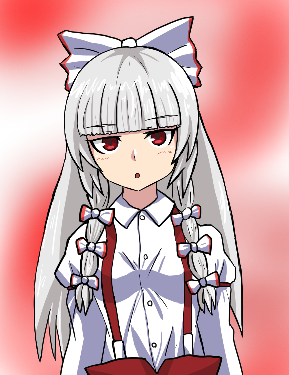 1girl, bow, fujiwara_no_mokou, gradient_background, hair_bow, highres, long_hair, looking_at_viewer
