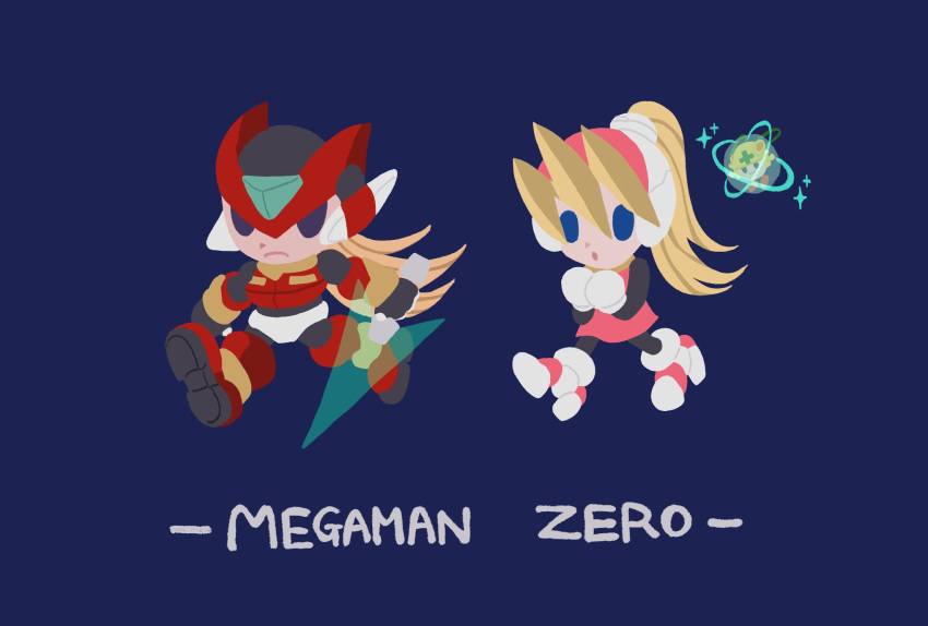 1boy, 1girl, armor, black_bodysuit, blonde_hair, blue_background, blue_eyes, bodysuit