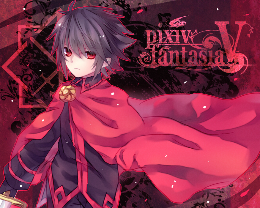 bad_id, black_hair, cape, lucas_(pixiv_fantasia), male, nonaka, original, pixiv_fantasia