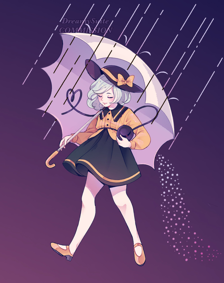 1girl, absurdres, artist_name, bare_legs, black_hat, bow, buttons, closed_eyes