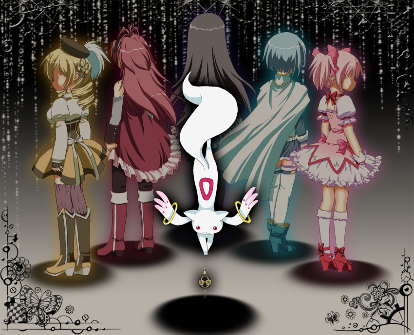 akemi_homura, black_hair, blonde_hair, blue_hair, drill_hair, from_behind, grief_seed, highres