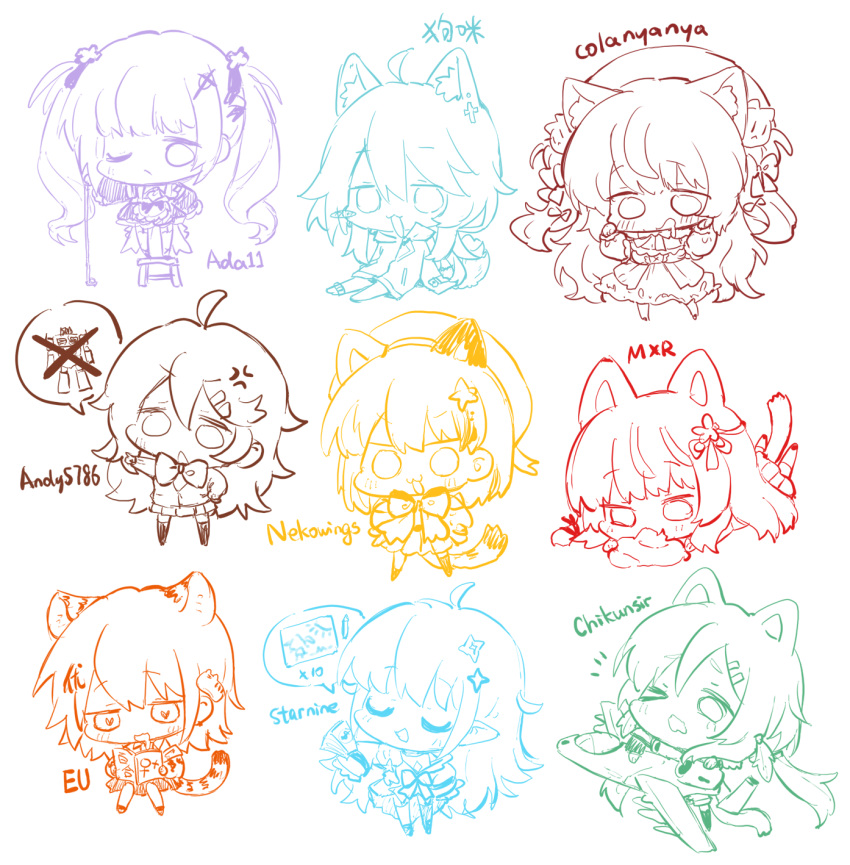 6+girls, :d, aircraft, airplane, anger_vein, animal_ear_fluff, animal_ears, beret
