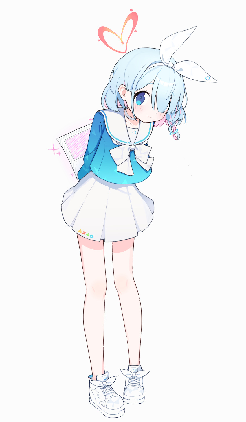 1girl, absurdres, ame_miya_ta, arms_behind_back, arona_(blue_archive), blue_archive, blue_eyes, blue_hair