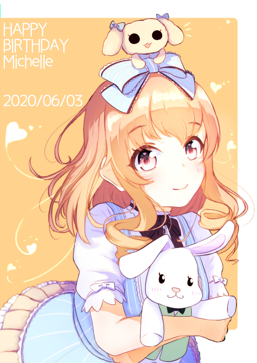 1girl, absurdres, battle_girl_high_school, biscuit_(oishiibiscuit), black_ribbon, blue_bow, bow, character_name