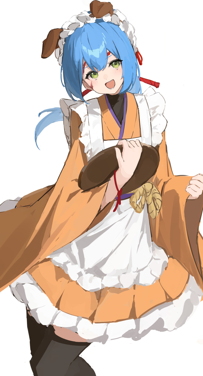 1girl, :d, absurdres, akitsu_akane, alternate_costume, alternate_species, animal_ears, apron