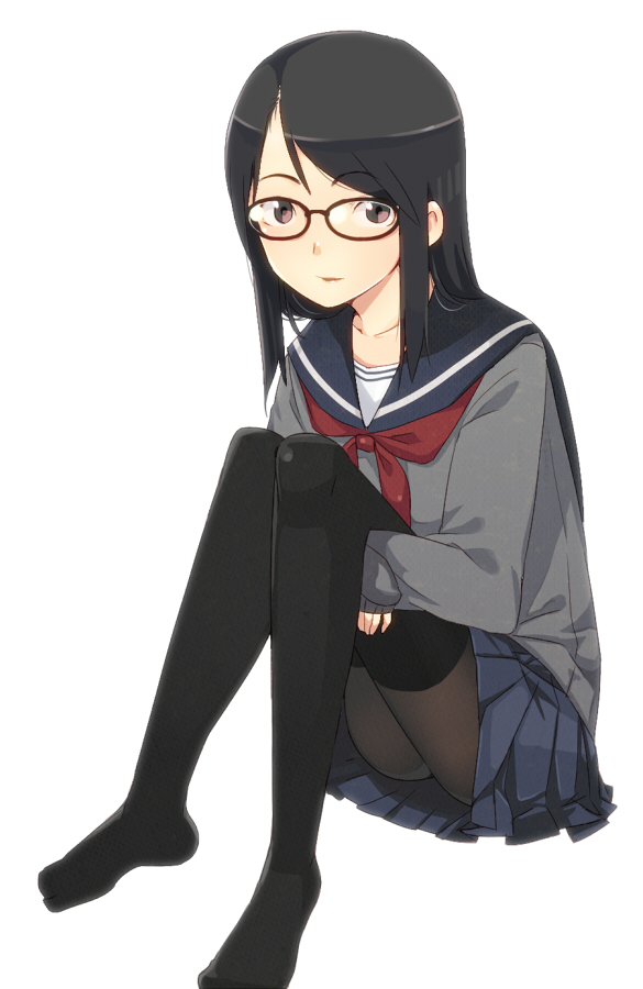 brown_eyes, copyright_request, feet, glasses, long_hair, pantyhose, pirlo, school_uniform