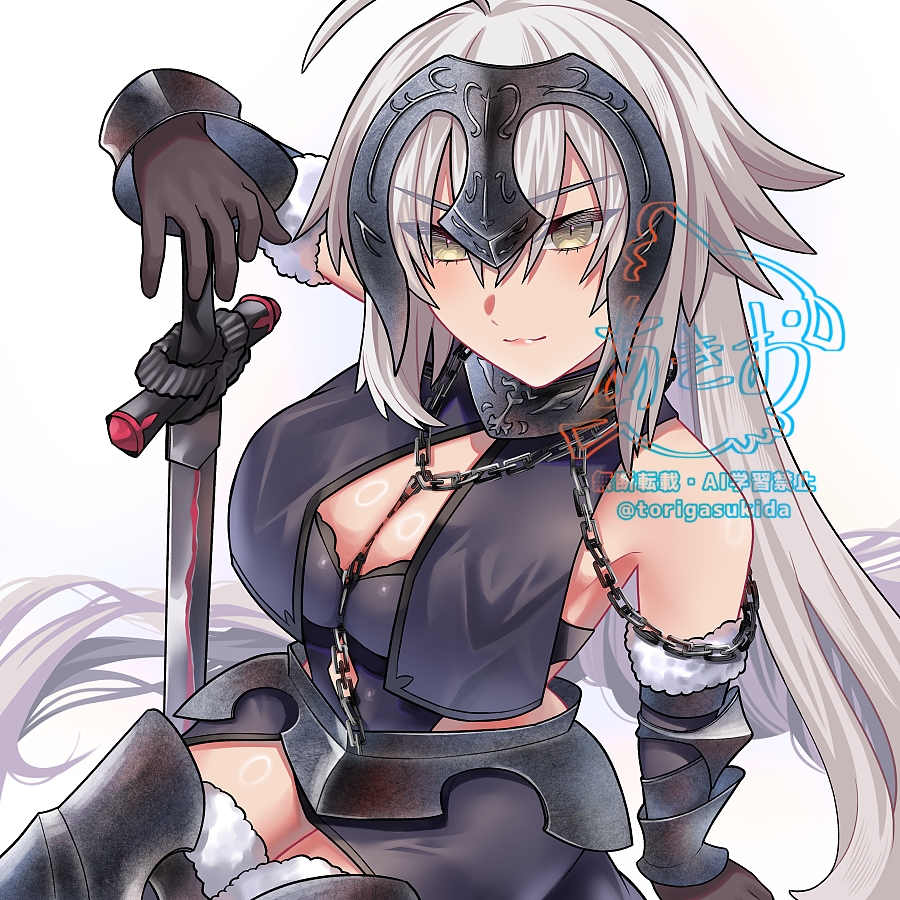1girl, akio_(akio1124), armor, armored_boots, armored_dress, bare_shoulders, black_gloves, blush