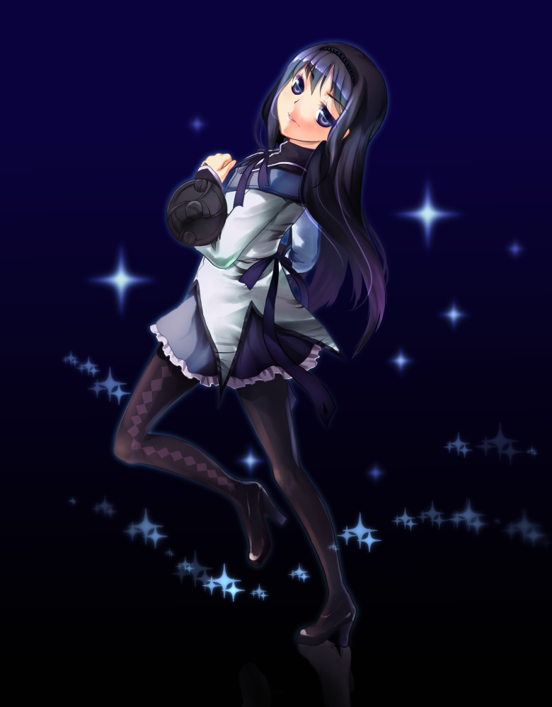 akemi_homura, efyuru, hairband, long_hair, mahou_shoujo_madoka_magica, pantyhose, purple_eyes, school_uniform
