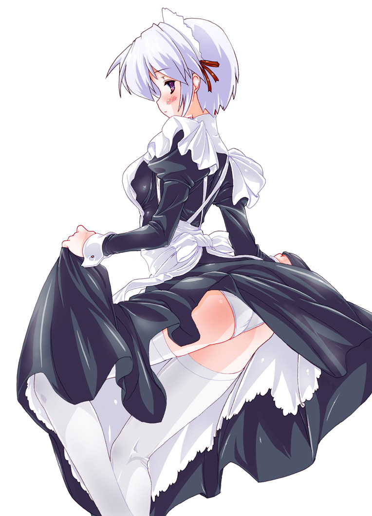 copyright_request, long_skirt, maid, maid_headdress, panties, short_hair, skirt, skirt_lift