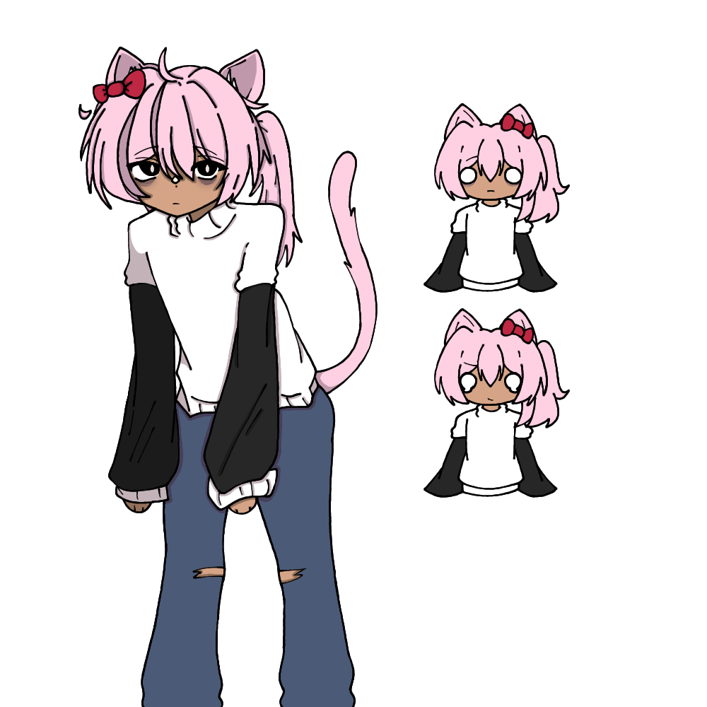 1boy, bangs, black_eyes, bow, cat_ears, catboy, coloring, crepe