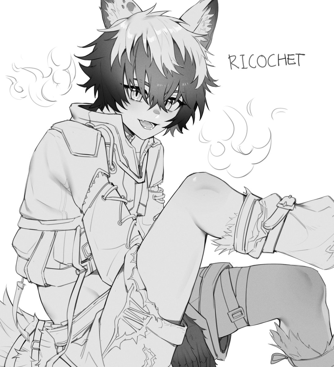 1boy, animal_ears, bana_gameg, character_name, english_commentary, fang, fox_ears, fox_tail