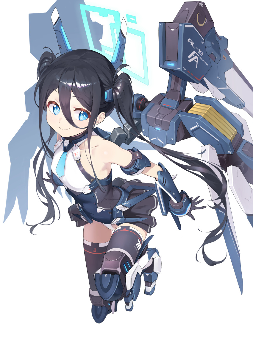 1girl, absurdres, aris_(mecha_suit)_(blue_archive), armor, armored_boots, armored_dress, bare_shoulders, black_gloves