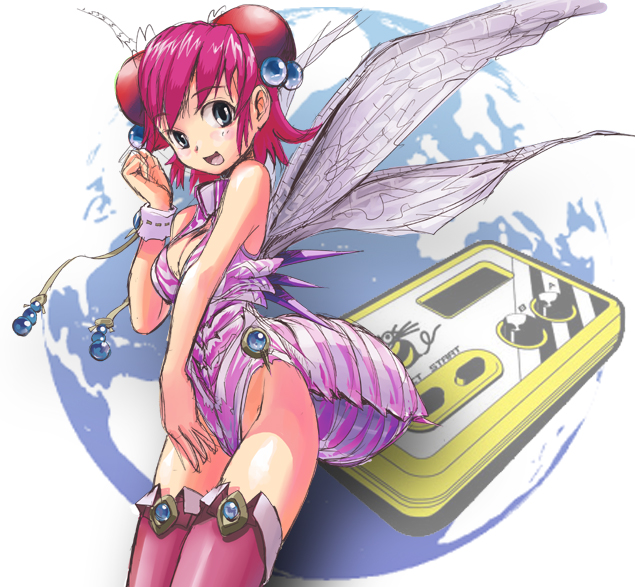 1girl, blue_eyes, bug_tte_honey, honey_bee, karuta_(karutazia), red_hair, redhead, wings