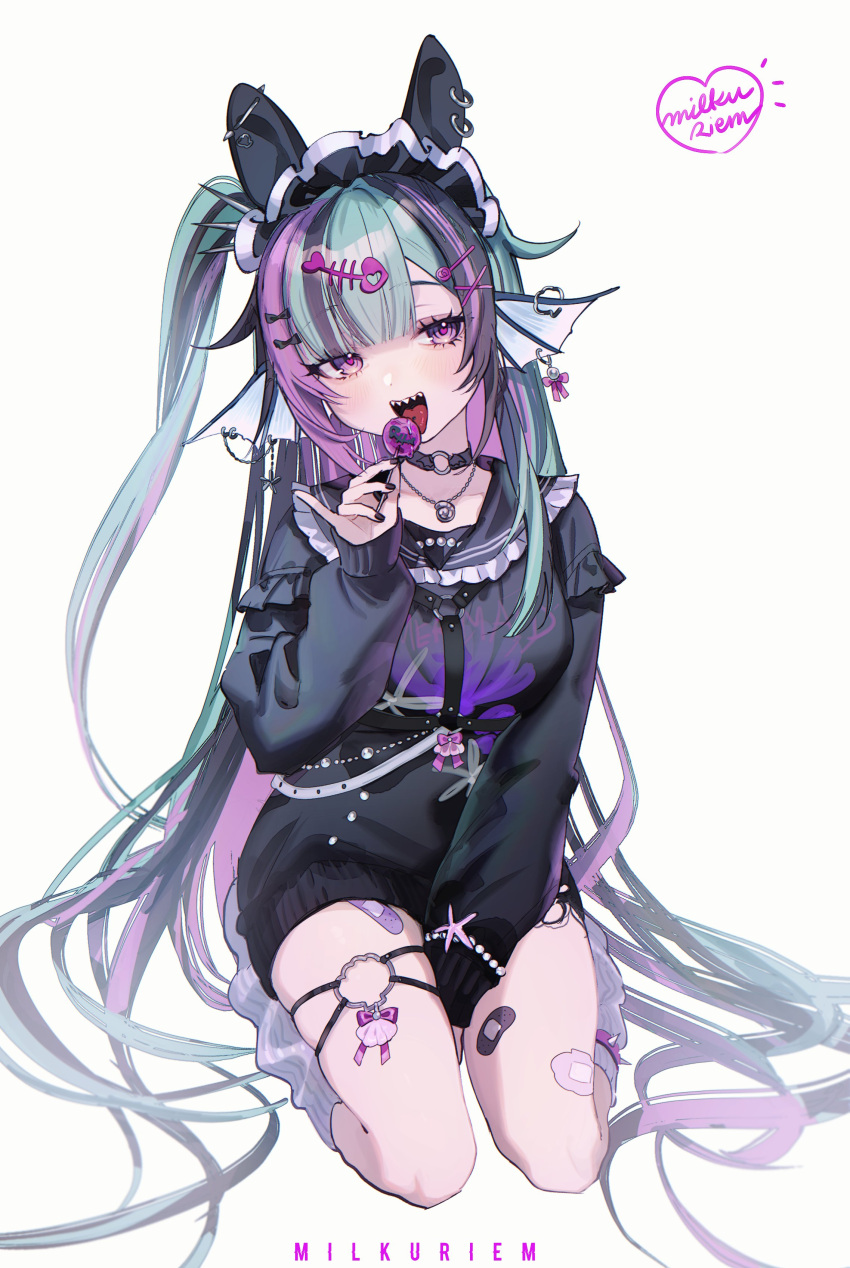 1girl, absurdres, animal_ears, artist_name, bandaid, bandaid_on_arm, bandaid_on_leg, between_legs
