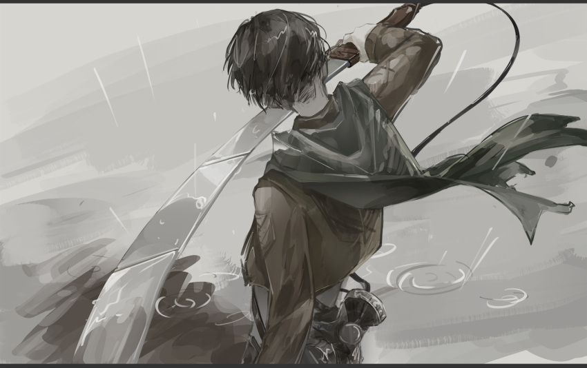 1boy, black_border, black_hair, border, cape, chinese_commentary, chuantangfeng_draft, commentary