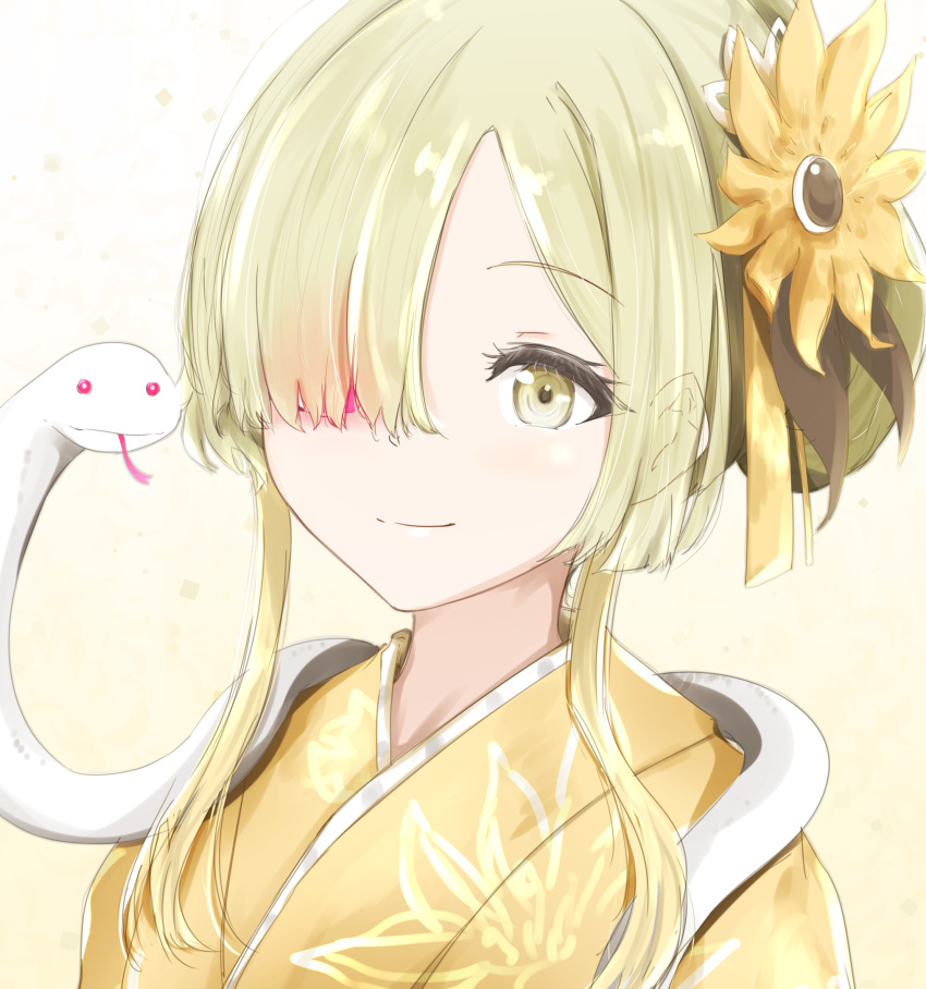 1girl, animal, blonde_hair, chinese_zodiac, commentary_request, ears_visible_through_hair, flower, glowing