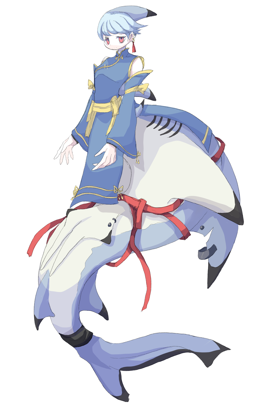 1girl, 4138, blue_hair, blue_sleeves, china_dress, chinese_clothes, commentary, detached_sleeves