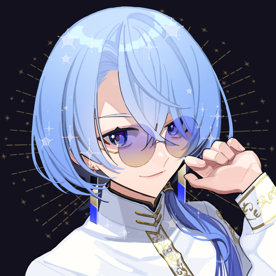 1girl, asymmetrical_bangs, black_background, blue-tinted_eyewear, blue_eyes, blue_hair, closed_mouth, coat