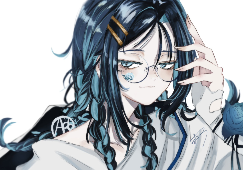 1girl, ado_(utaite), blue_eyes, blue_hair, breasts, chando_(ado), closed_mouth, commentary_request