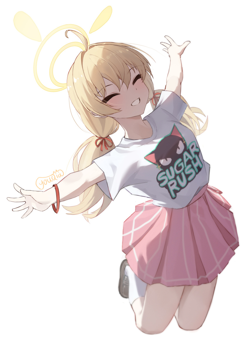 1girl, ^_^, absurdres, ahoge, artist_name, blonde_hair, blue_archive, blush