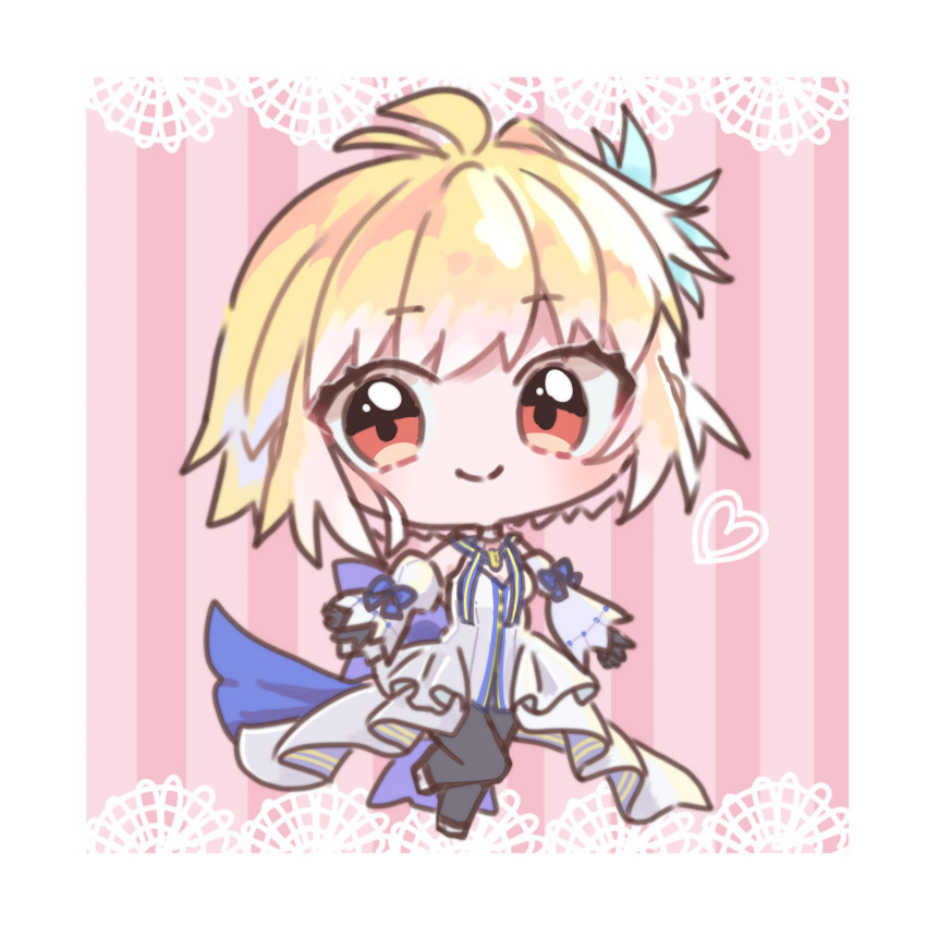 1girl, absurdres, ahoge, arcueid_brunestud, arcueid_brunestud_(mooncancer), bare_shoulders, blonde_hair, blue_ribbon