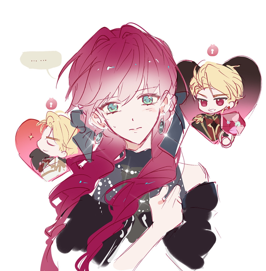 ..., 1boy, 1girl, aqua_eyes, black_bow, black_dress, blonde_hair, bow