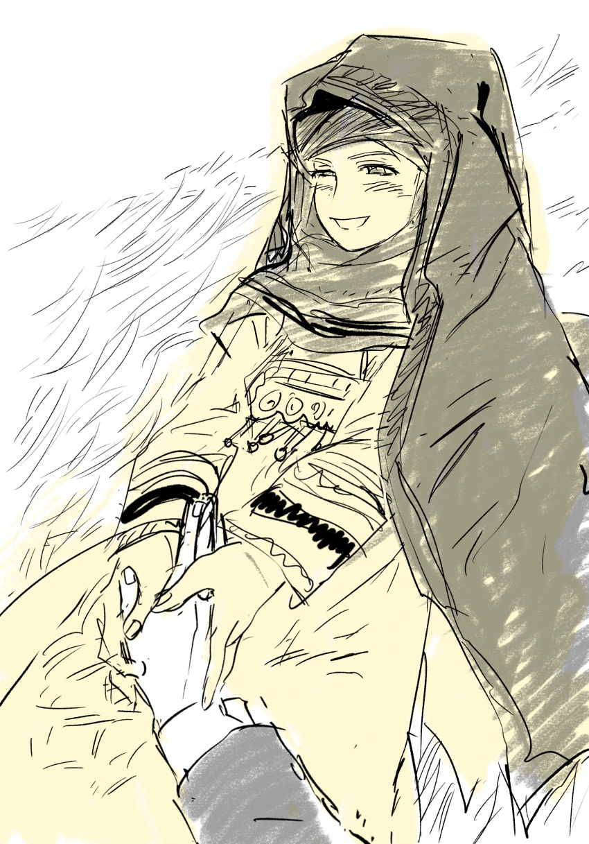 1boy, 1girl, dress, grass, henry_smith_(otoyomegatari), highres, jewelry, karakalpak_clothes