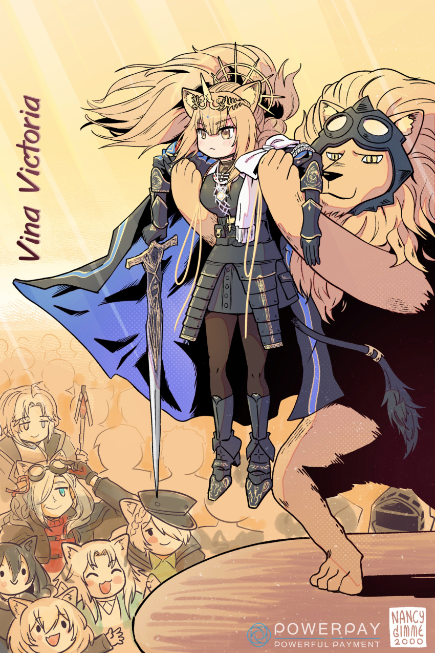 1boy, 1other, 6+girls, absurdres, animal_ears, arknights, armor, artist_name