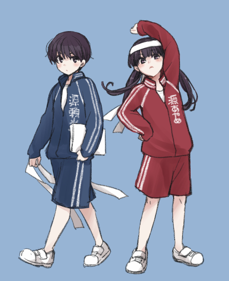 1boy, 1girl, aged_down, alternate_costume, alternate_hairstyle, alternate_universe, arm_up, black_hair