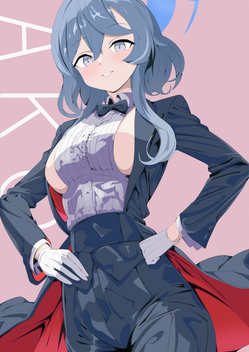 ako_(blue_archive), black_bow, black_bowtie, black_pants, blue_archive, blue_eyes, blue_hair, bow
