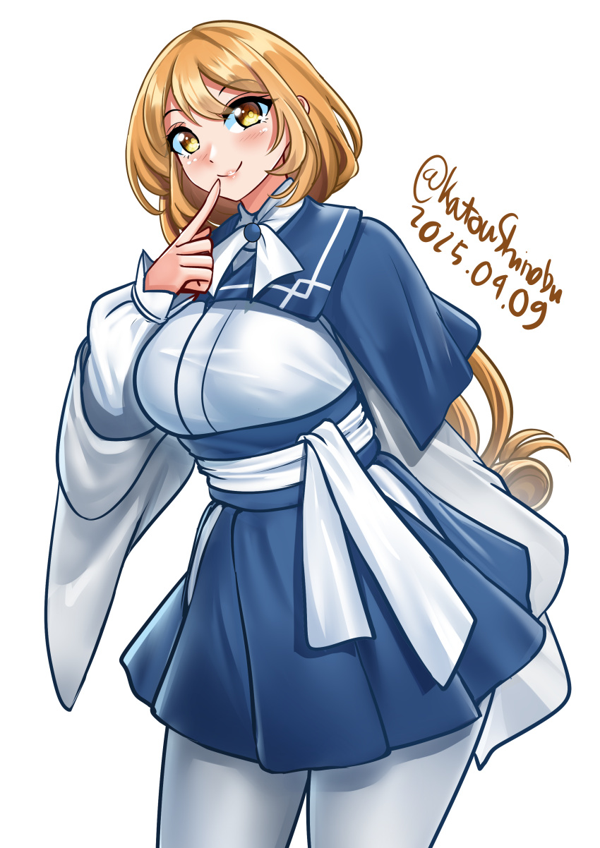 1girl, absurdres, blue_dress, breasts, dress, highres, japanese_clothes, kantai_collection