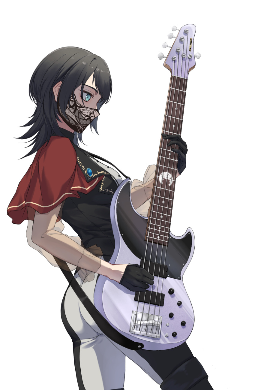 1girl, 5-string_bass_guitar, ass, bang_dream!, bang_dream!_it's_mygo!!!!!, black_gloves, black_hair, black_mask
