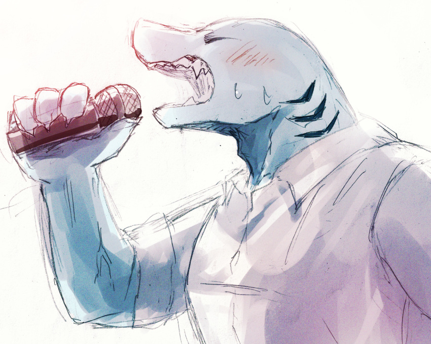 1boy, blush, claws, closed_eyes, fangs, furry, furry_male, gills