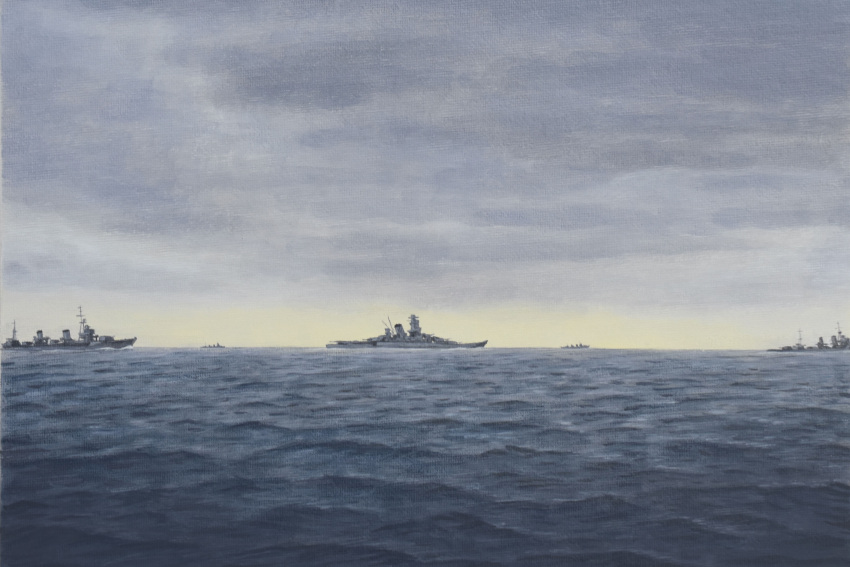 absurdres, acrylic_paint_(medium), atelier_bono, battleship, cannon, highres, historical_event, imperial_japanese_navy