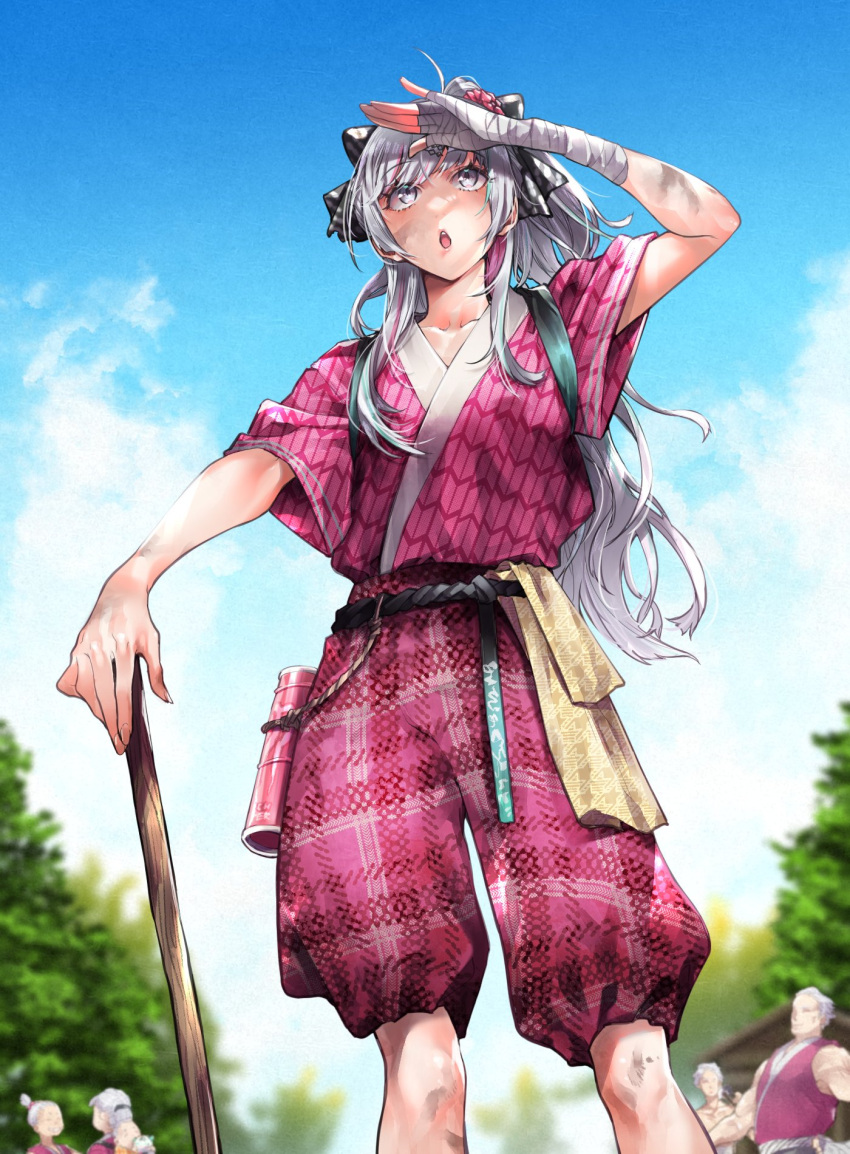 2boys, 3girls, :o, agohige_x, ahoge, alternate_costume, alternate_eye_color, aqua_hair