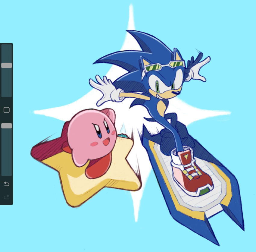 1boy, animal_ears, animal_nose, art_program_in_frame, blue_background, blue_star_(sonic_riders), blush_stickers, commentary