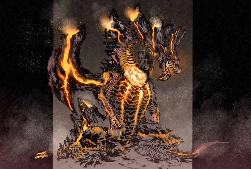 absurdres, calligraphy_brush_(medium), claws, deadpool_yuchan, dire_miralis, dragon, dragon_horns, dragon_tail