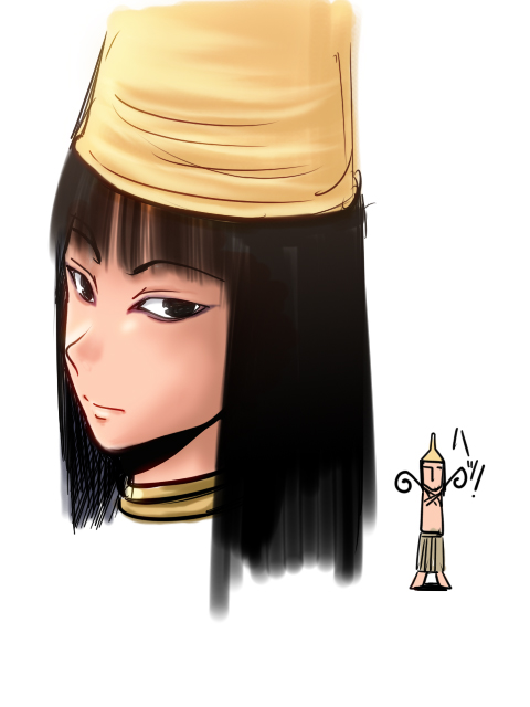 1girl, 2000s_(style), ancient_egyptian, ancient_egyptian_clothes, ayase_mai_(jelly^2_fish), black_eyes, black_eyeshadow, black_hair