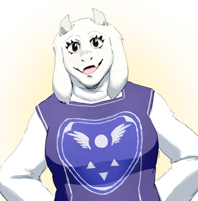 1girl, 2020, 2d, anthro, delta_rune_(symbol), digital_media, female, female_only, floppy_ears, furry, furry_female, goat, goat_ears, goat_girl, goat_horns, horns, joeadok, looking_at_viewer, mammal, monster, monster_girl, purple_robe, robe, simple_background, solo, toriel, undertale, upper_body, utdr_(toby_fox), white_background, white_fur, white_horns