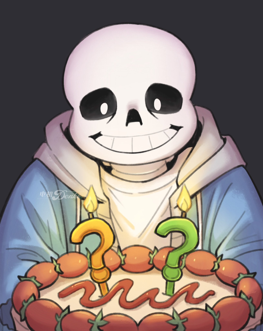 1boy, 2025, 2d, blue_jacket, cake, candle, digital_media, drawstring