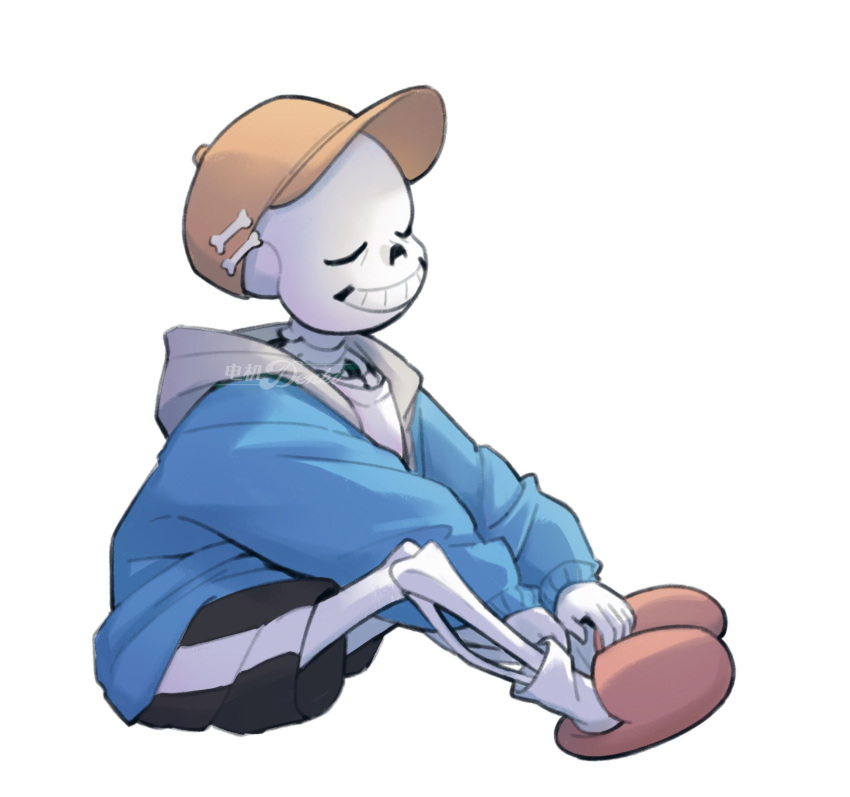 1boy, 2025, 2d, artist_name, baseball_cap, black_shorts, blue_jacket, closed_eyes